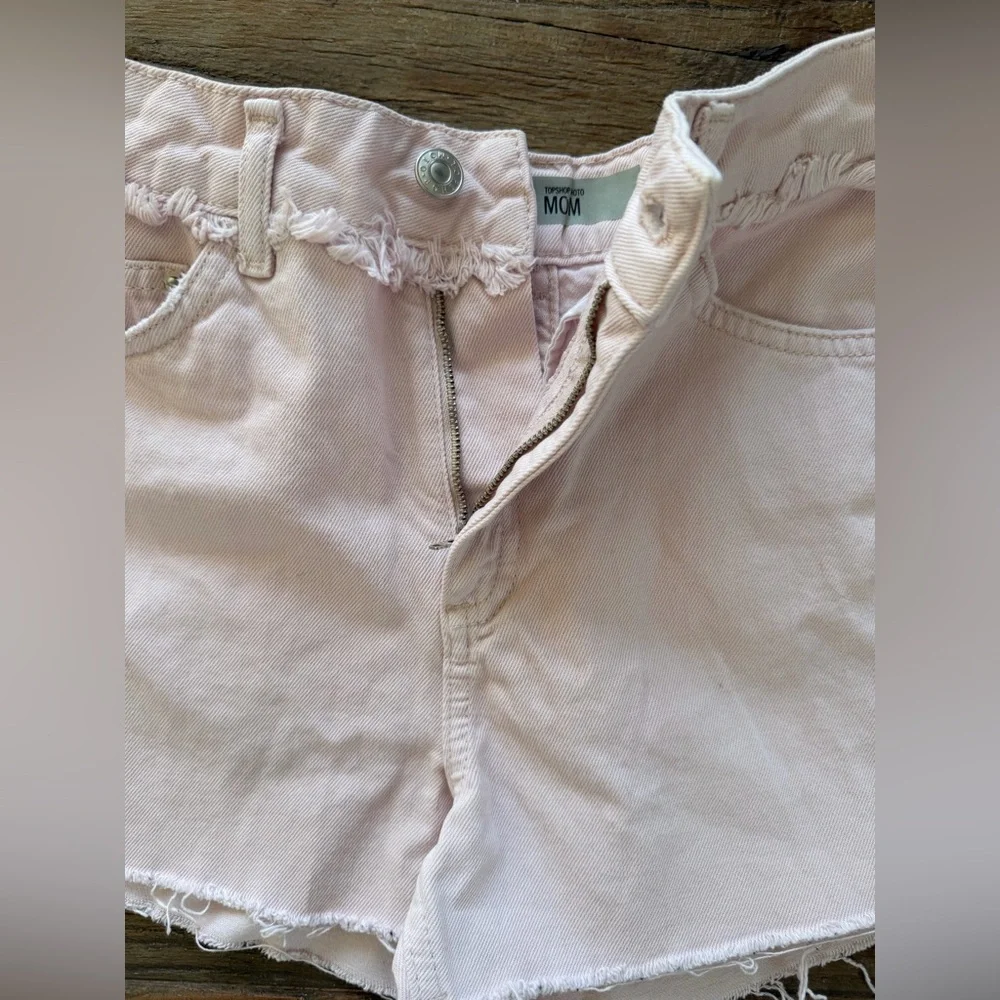 Topshop Light‎ Pink Frayed Jean Shorts